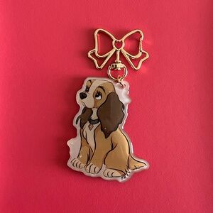 Lady and the tramp keychain with golden bow purse accessory key holder handmade